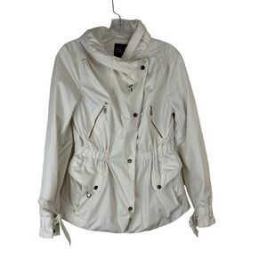 Cole Haan Womens Small Jacket Raincoat Cream Military Utility Hood